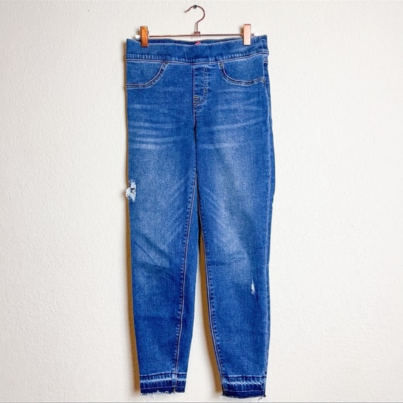 Spanx Distressed Ankle Elastic Stretch Waist Skinny Blue Jeans Jeggings Small - Picture 3 of 7